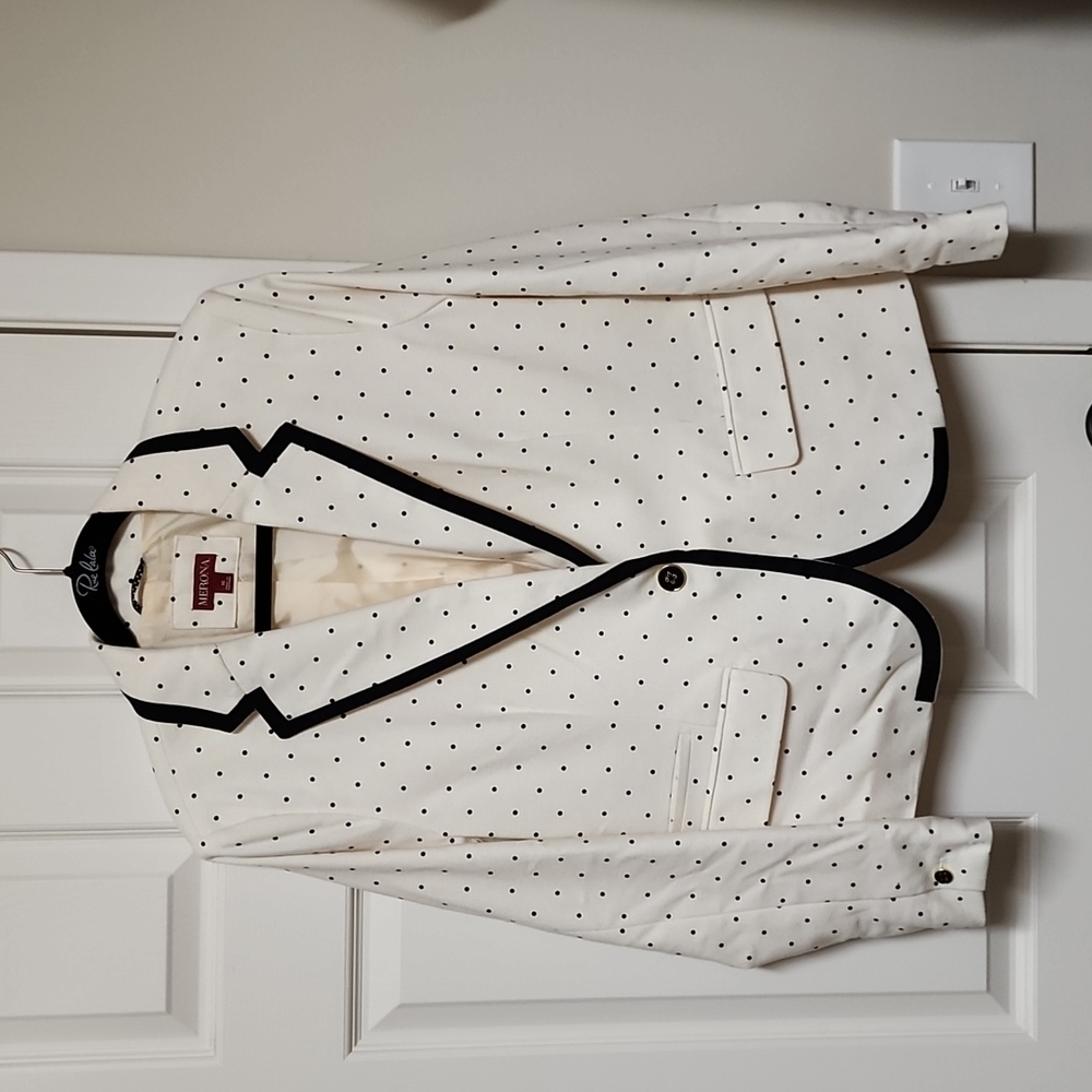 Merona Black & Cream Polka Dot Suit Jacket Blazer Women's 16 EUC